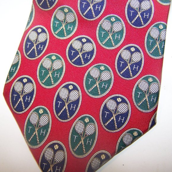 Tommy Hilfiger Neck Tie Logo Racket Italian Silk - Picture 2 of 5